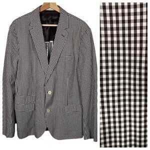 ZARA MAN Unstructured Sport Coat 44 Ticket Pocket Gingham Brown Checkered Cotton